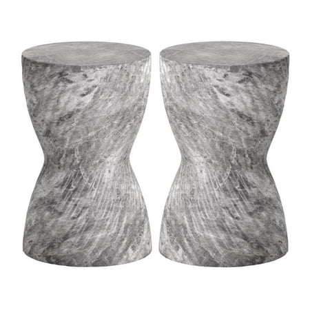 Home Square Cara 11.75" Round Shaped Concrete End Table in Gray - Set of 2