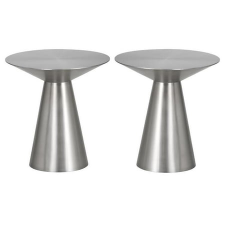 Home Square Carmel 19" Stainless Steel Side Table in Silver - Set of 2