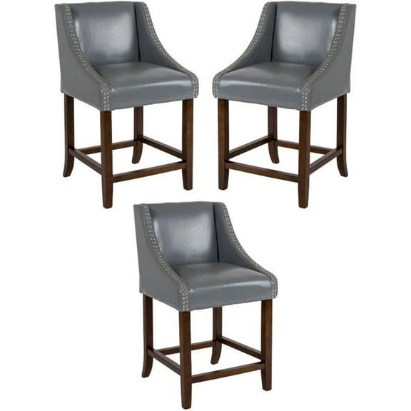 Home Square Carmel 24" Leather Counter Stool in Light Gray - Set of 3
