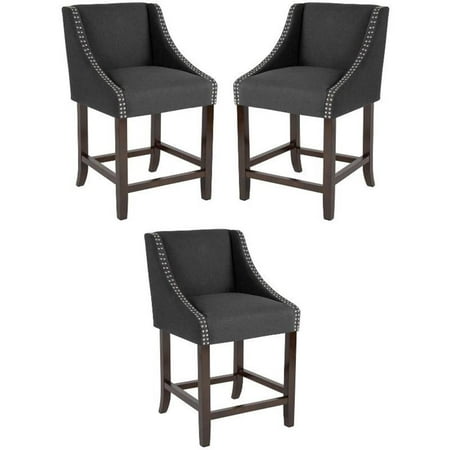 Home Square Carmel 24" Upholstered Counter Stool in Black - Set of 3