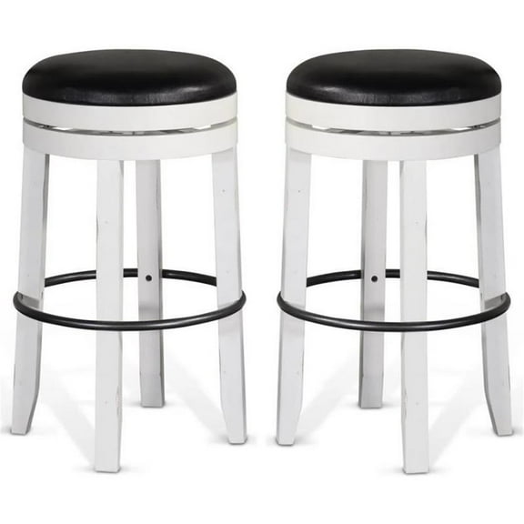 Home Square Carriage House 30" Wood Backless Swivel Barstool in White - Set of 2