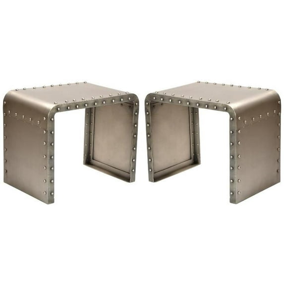 Home Square Cast Iron Side Table in Gold Featuring Studded Detailing - Set of 2