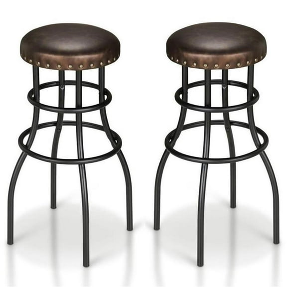 Home Square Casta Rustic Faux Leather Nailhead Bar Stool in Bronze - Set of 2