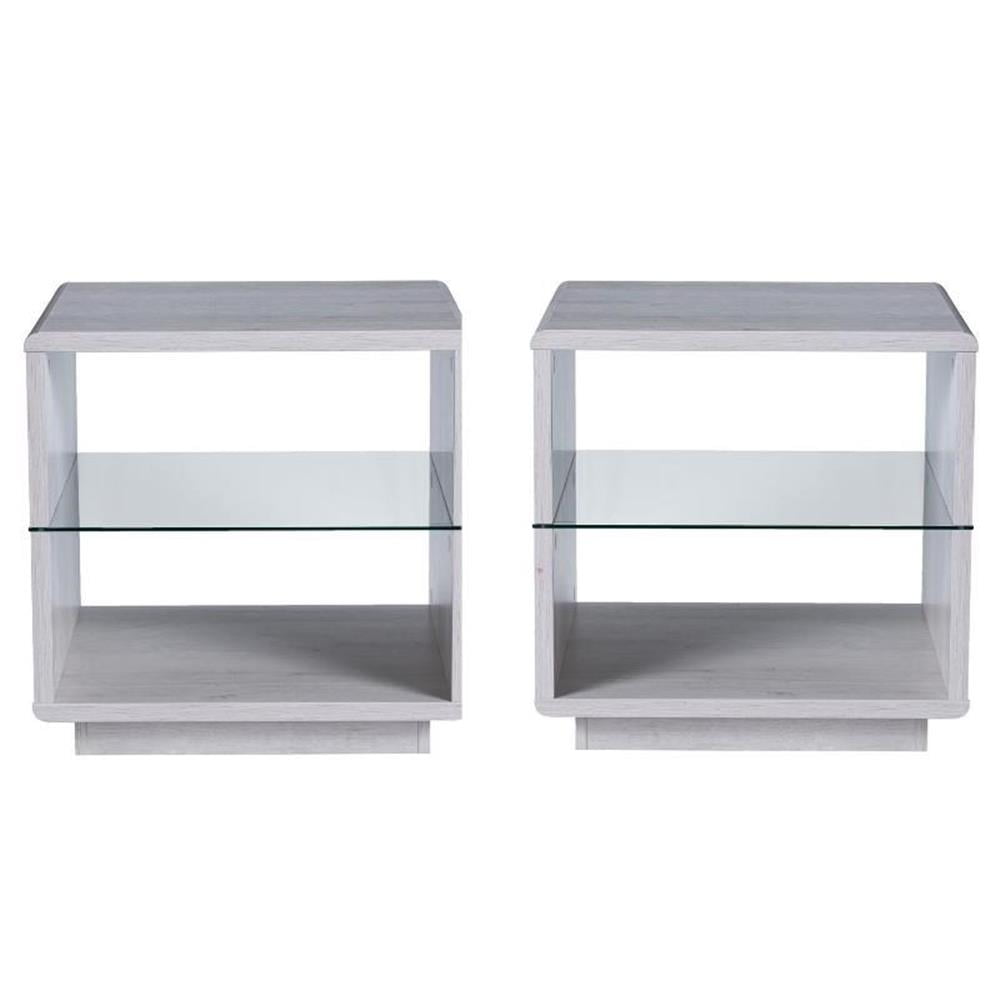 White Oak and Glass 2-Shelf End Table Set