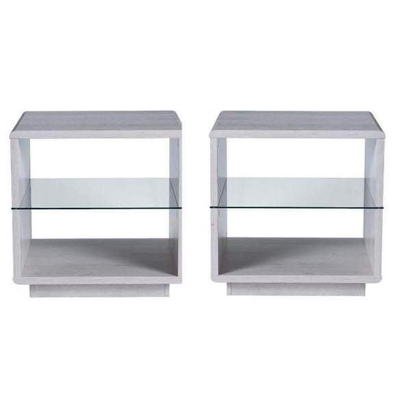 Home Square Celma Wood 2-Shelf End Table in White Oak - Set of 2