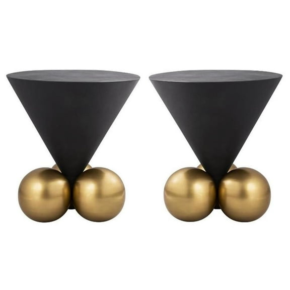 Home Square Cement Textured Top End Table - Set of 2