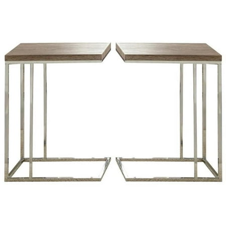 Home Square Chairside End Table in Brown Finish - Set of 2