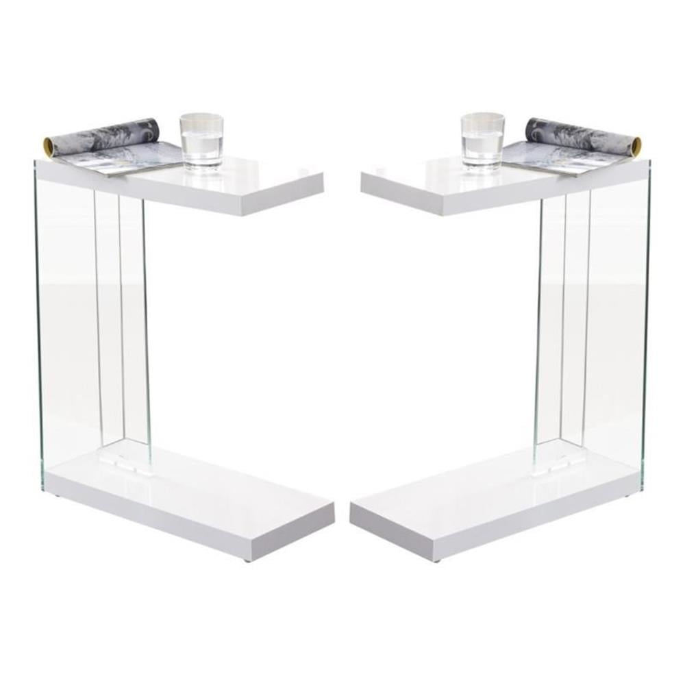 White and Glass Space-Saving Chairside End Table Set