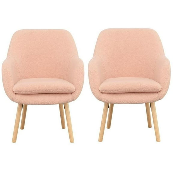 Home Square Charlotte Sherpa Furniture Accent Chair in Peach Cream - Set of 2