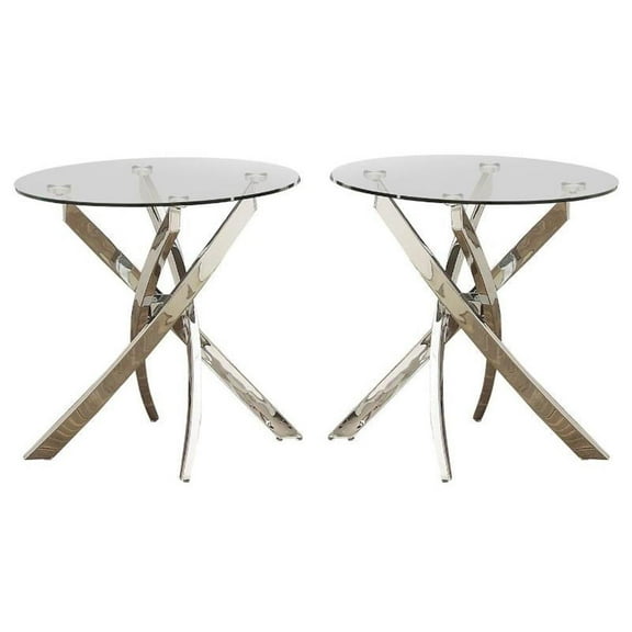 Home Square Cheatham Metal and Glass Round End Table in Chrome - Set of 2