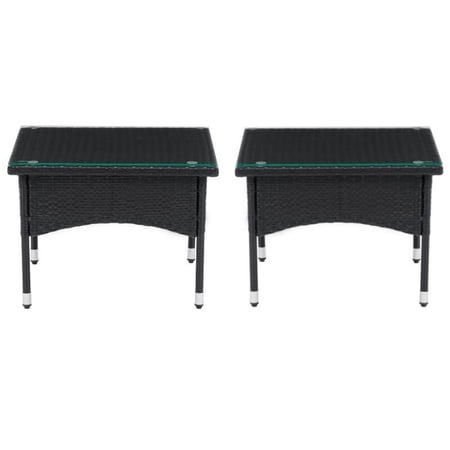 Home Square Classic Rattan Side Table in Black Finish - Set of 2