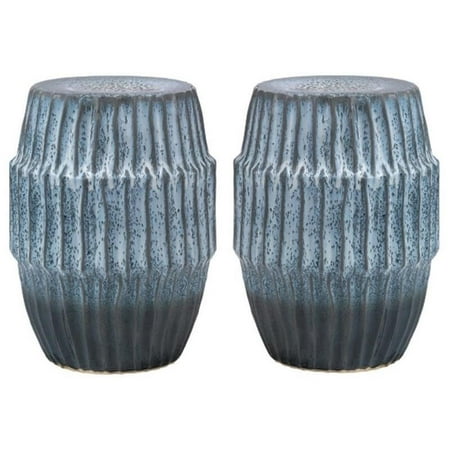 Home Square Coastal Ceramic Side Table in Blue Ombre - Set of 2