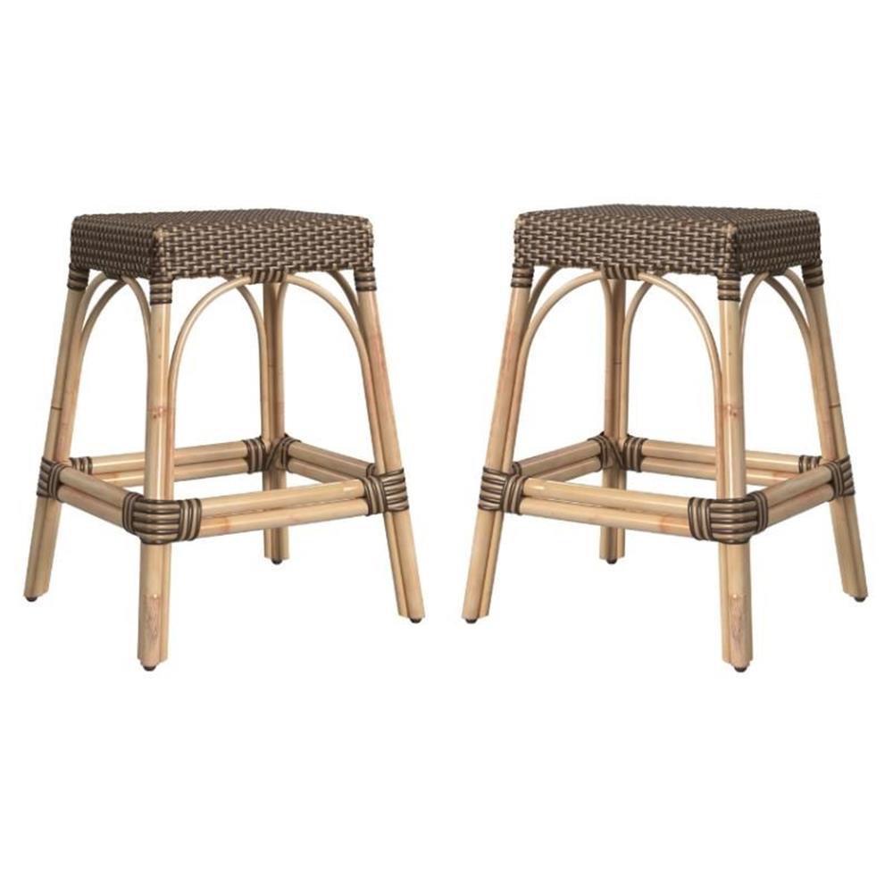 Square Rattan Stool Home Square Coastal Modern Rattan Counter Stool in Brown - Set of 2 ...
