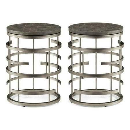 Home Square Concrete Top and Metal Base Chairside Table in Gray - Set of 2