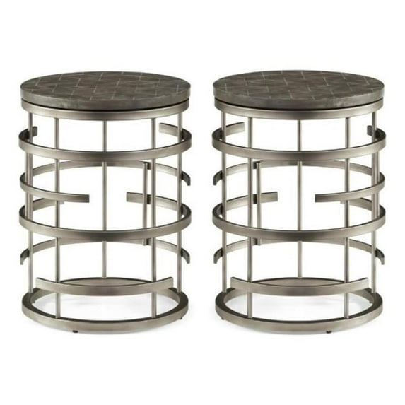 Home Square Concrete Top and Metal Base Chairside Table in Gray - Set of 2