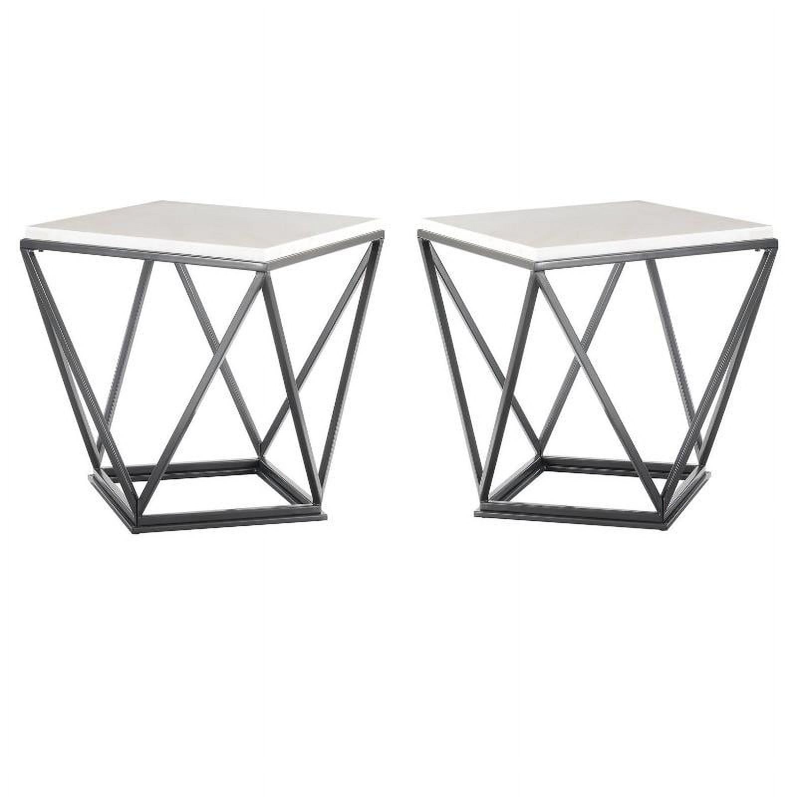 Home Square Conner Square End Table in White Marble and Black Base