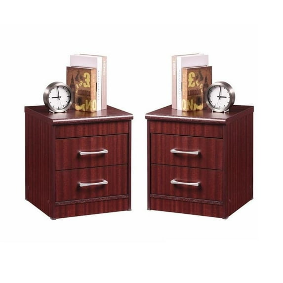 Home Square Contemporary 2 Drawer Wooden Nightstand Set in Mahogany (Set of 2)