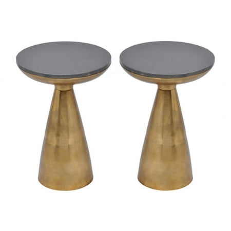 Home Square Contemporary Aluminum Side Table in Brass - Set of 2