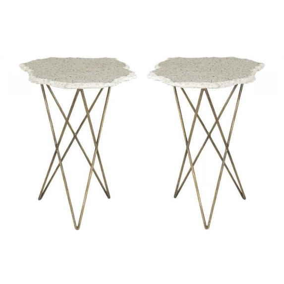Home Square Contemporary Terrazzo Side Table in White - Set of 2