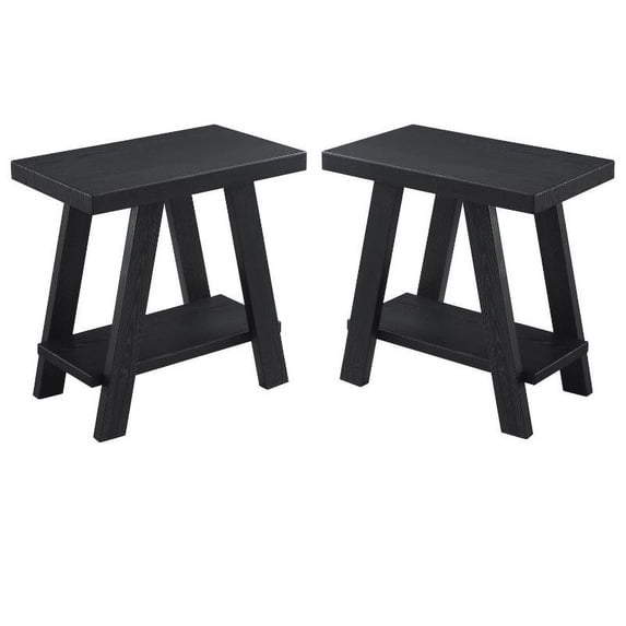 Home Square Contemporary Wood End Table in Black Finish - Set of 2