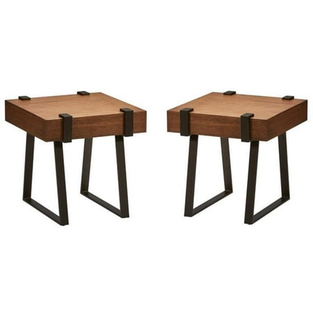 Home Square Contemporary Wood End Table in Canyon Oak - Set of 2
