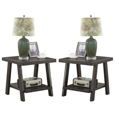 Home Square Contemporary Wood End Table in Weathered Espresso - Set of 2