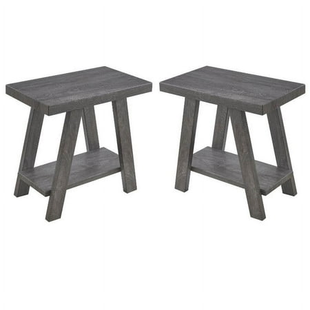 Home Square Contemporary Wood End Table with Shelf in Gray - Set of 2