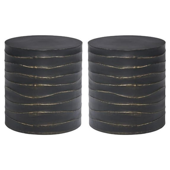 Home Square Corey 16.5" Concrete Side Table in Black/Brass - Set of 2