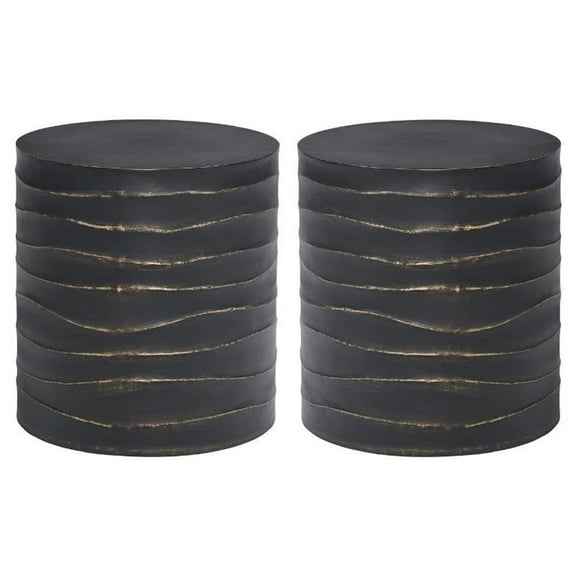 Home Square Corey 16.5" Concrete Side Table in Black/Brass - Set of 2