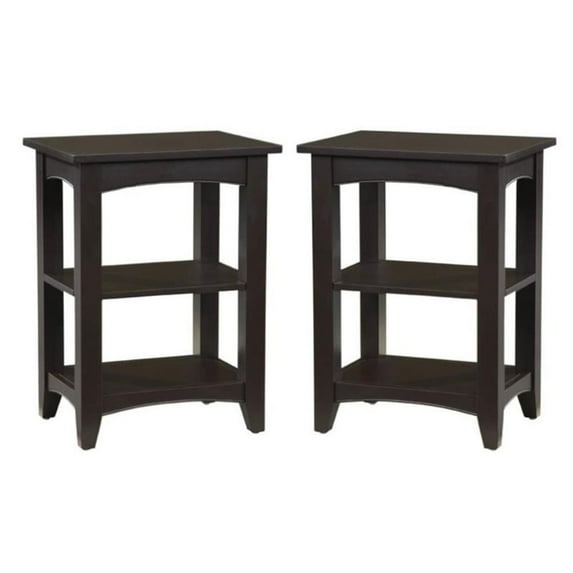Home Square Cottage 2-Shelf End Table in Chocolate - Set of 2