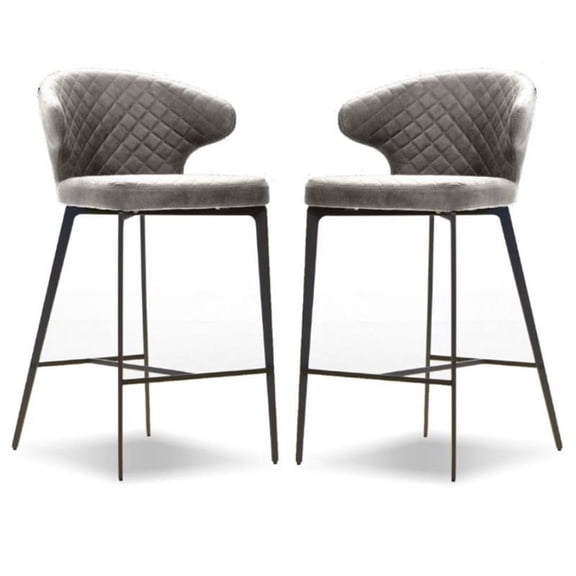 Home Square Counter Stool Fawn Fabric in Iron Painted Legs - Set of 2