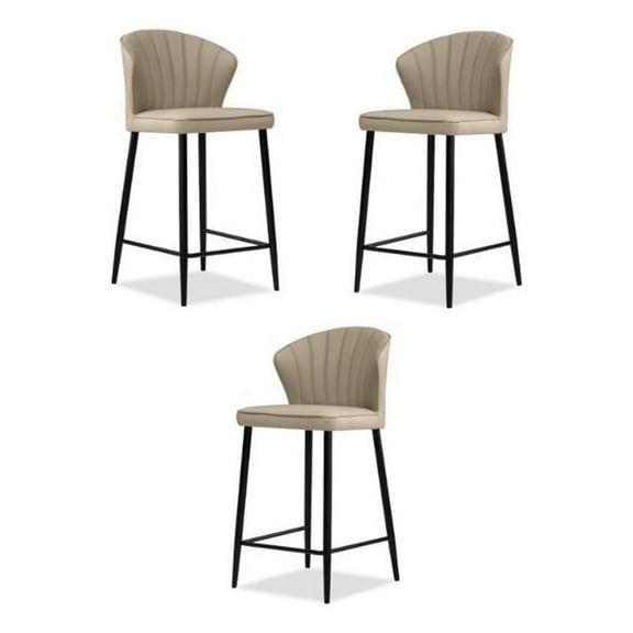 Home Square Counter Stool Wheat Leather in Black Legs - Set of 3