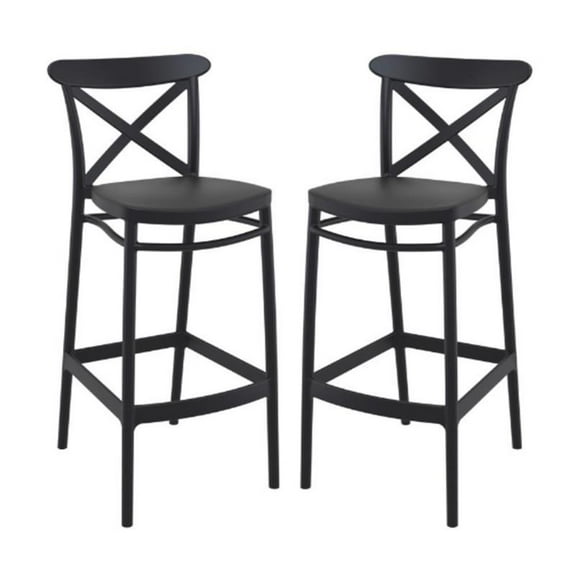 Home Square Cross Indoor Outdoor Bar Stool in Black - Set of 2