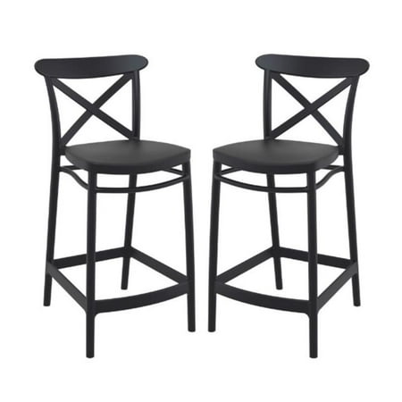 Home Square Cross Indoor Outdoor Counter Stool in Black - Set of 2