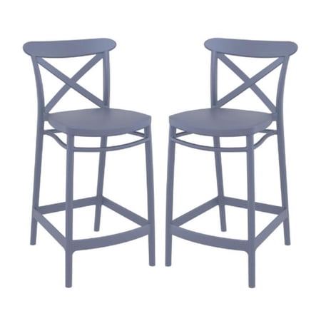 Home Square Cross Indoor Outdoor Counter Stool in Dark Gray - Set of 2