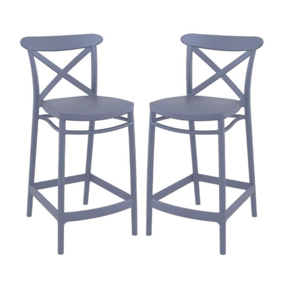 Home Square Cross Indoor Outdoor Counter Stool in Dark Gray - Set of 2
