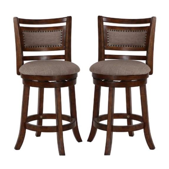 Home Square Curved Swivel Counter Stool in Brown and Beige - Set of 2