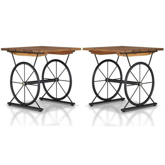 Home Square Davide Industrial Wood End Table in Warm Oak - Set of 2