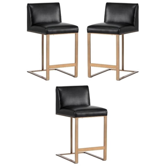 Home Square Dean 26" Modern Counter Stool in Black/Antique Brass - Set of 3