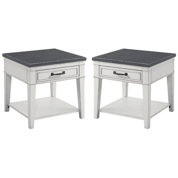 Home Square Del Mar 1 Drawer End Table in White and Grey - Set of 2
