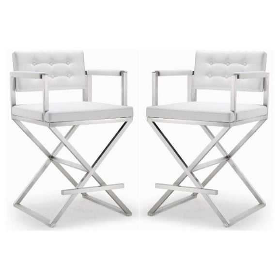 Home Square Director 26" Steel & Fabric Counter Stool in White - Set of 2