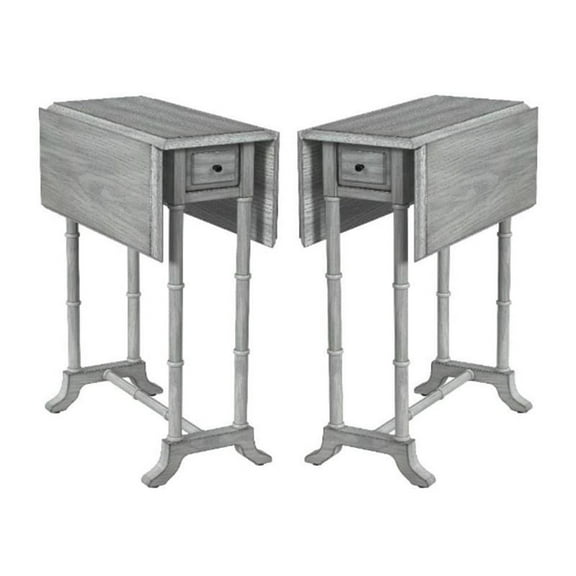 Home Square Drop-Leaf Accent Table in Gray Finish - Set of 2