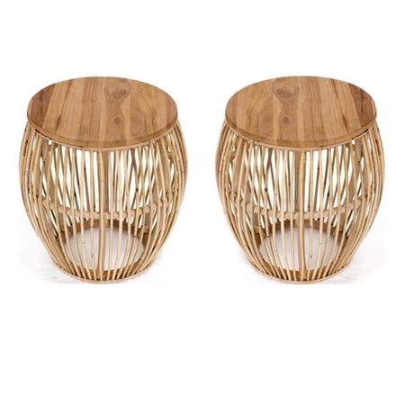 Home Square Durable Rattan Side Table in Natural Finish- Set of 2