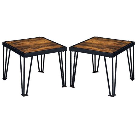 Home Square Eagles Industrial Metal Square End Table in Black - Set of 2