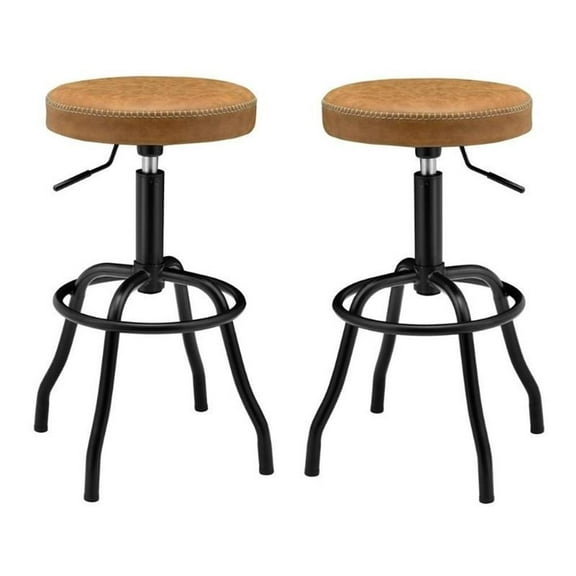 Home Square Eaton 29" Metal Backless Bar Stool in Brown/Black - Set of 2