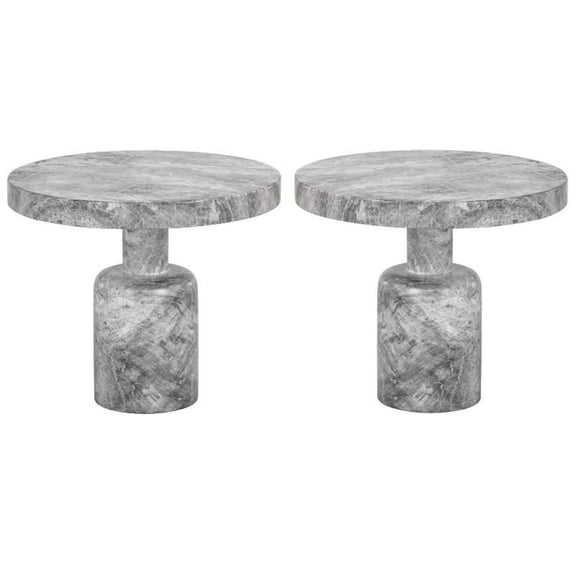 Home Square Elmira 23.75" Round Modern Concrete End Table in Gray - Set of 2