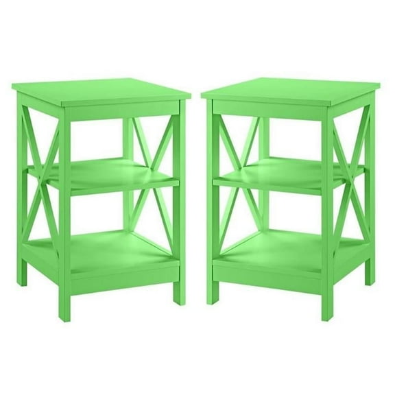 Home Square End Table with Shelves in Lime Green Finish - Set of 2
