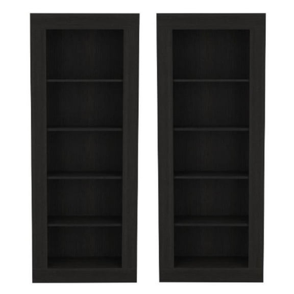 Home Square Engineered Wood Bookcase with Five Shelves in Black - Set of 2