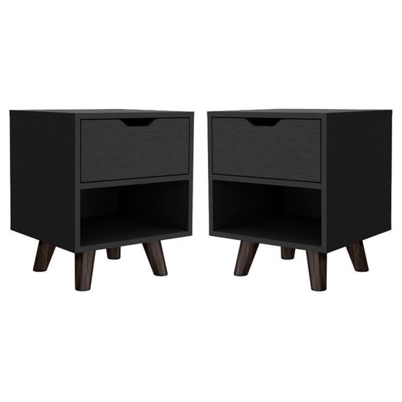 Home Square Engineered Wood Nightstand with 1 Drawer in Black - Set of 2