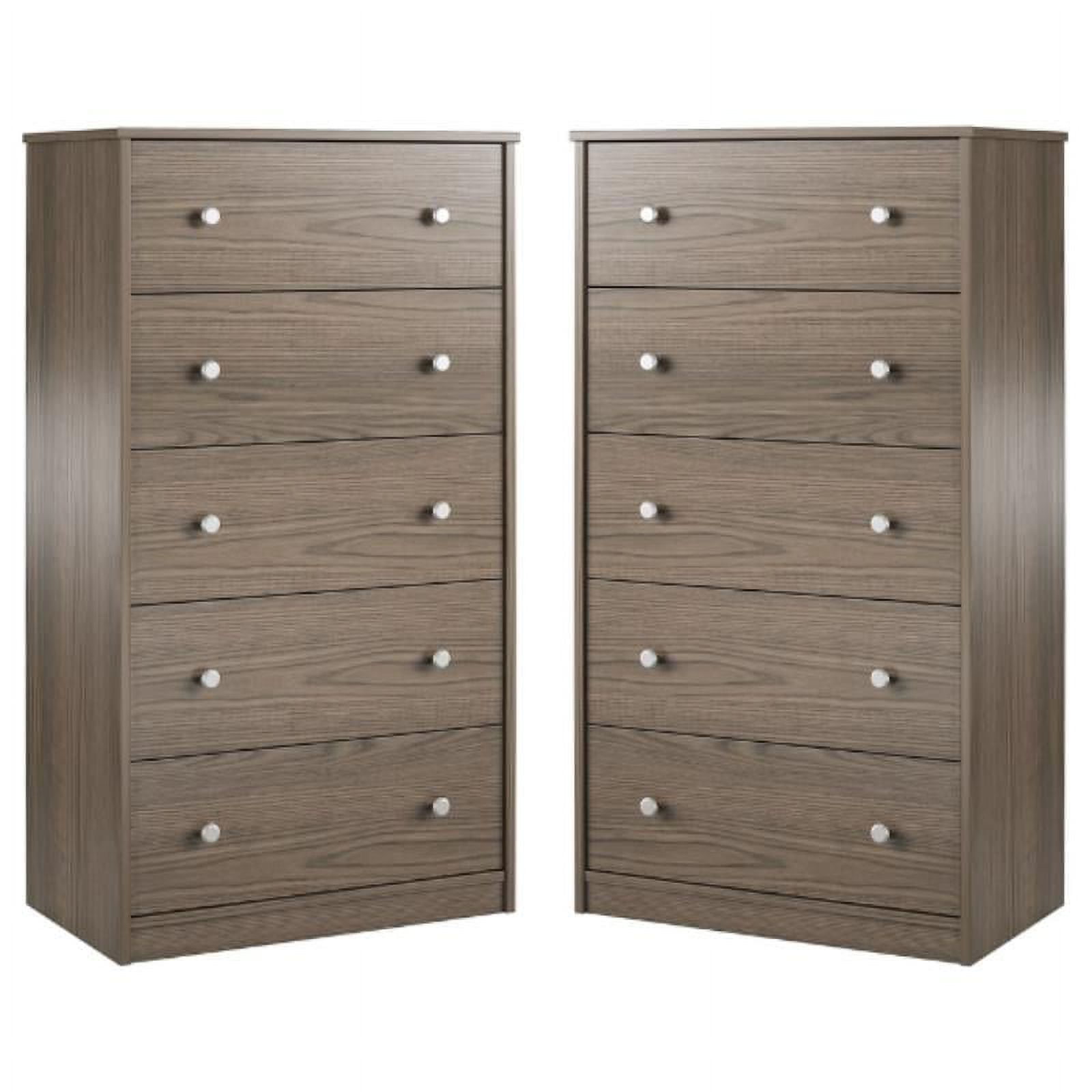 Home Square Engineered Wood Tall 5 Drawer Dresser in Medium Brown Set